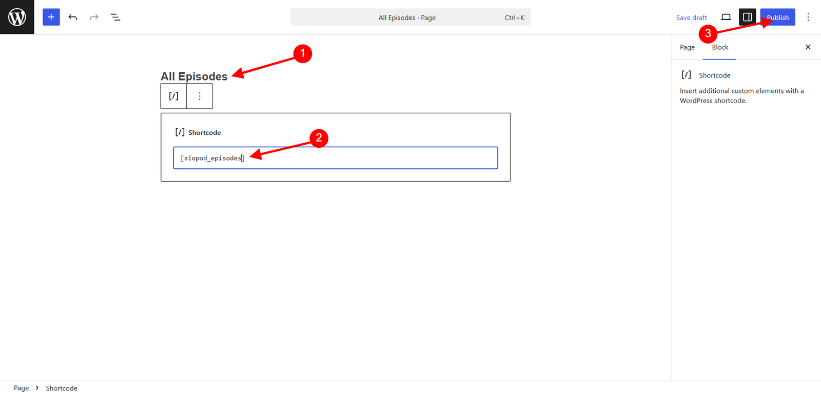 Add the shortcode to a page