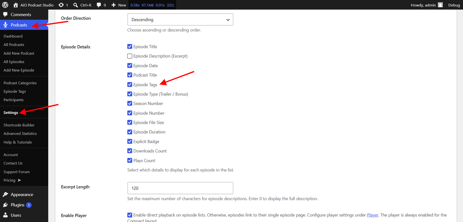 Display Episode tags
