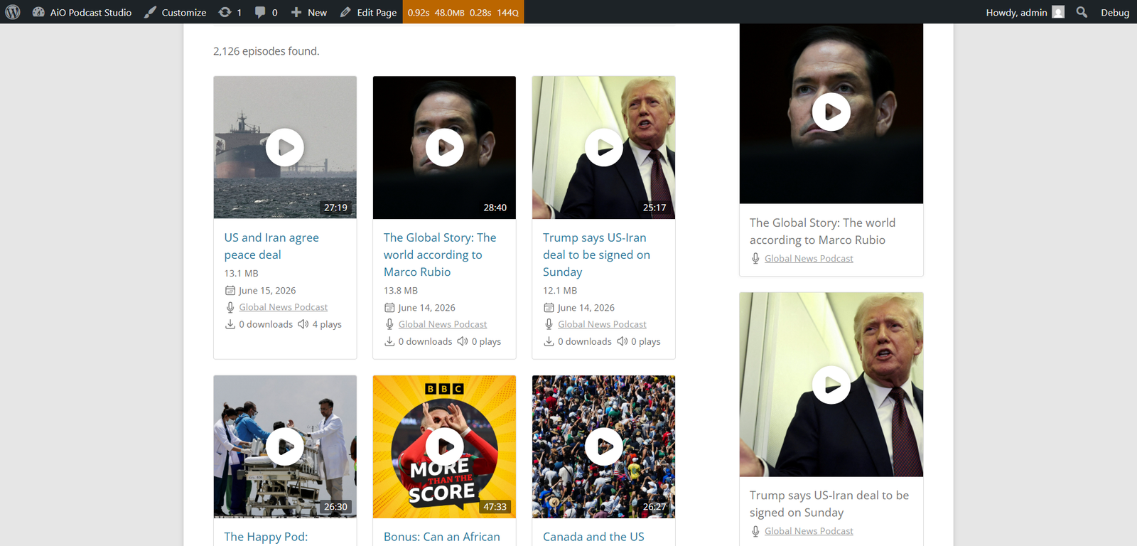 Episodes Frontend Display