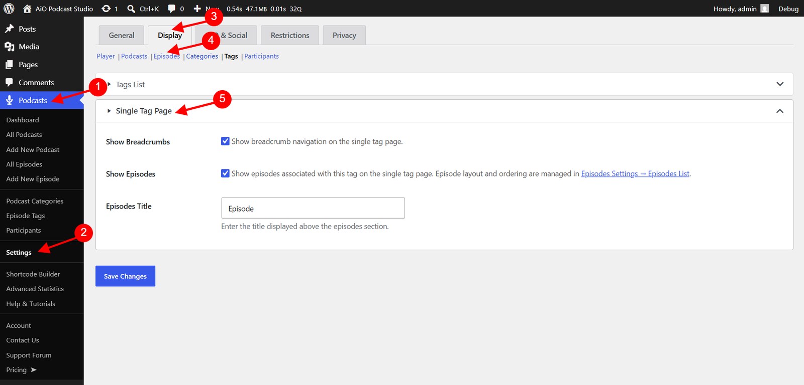 Single Tag Settings