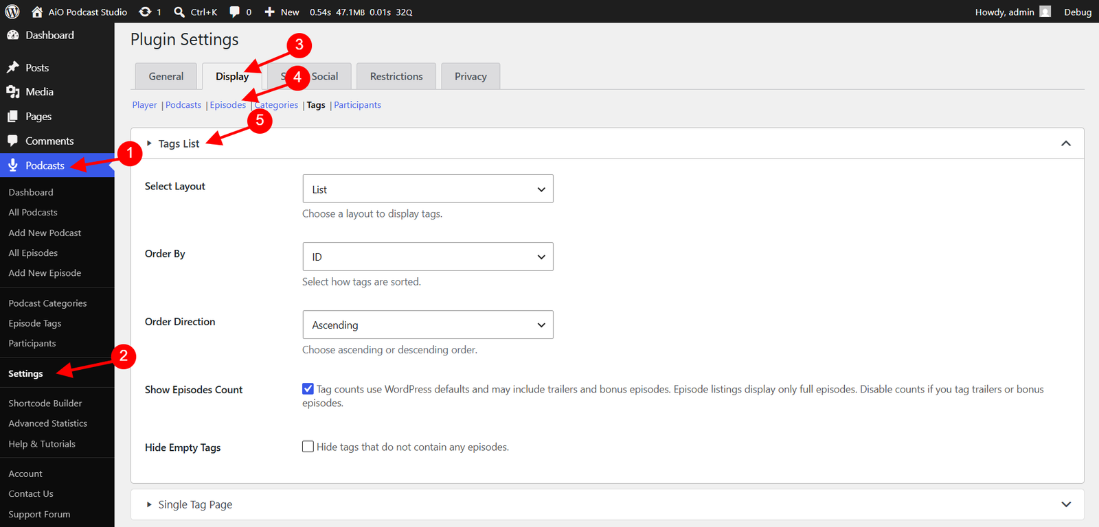 Tags List Settings