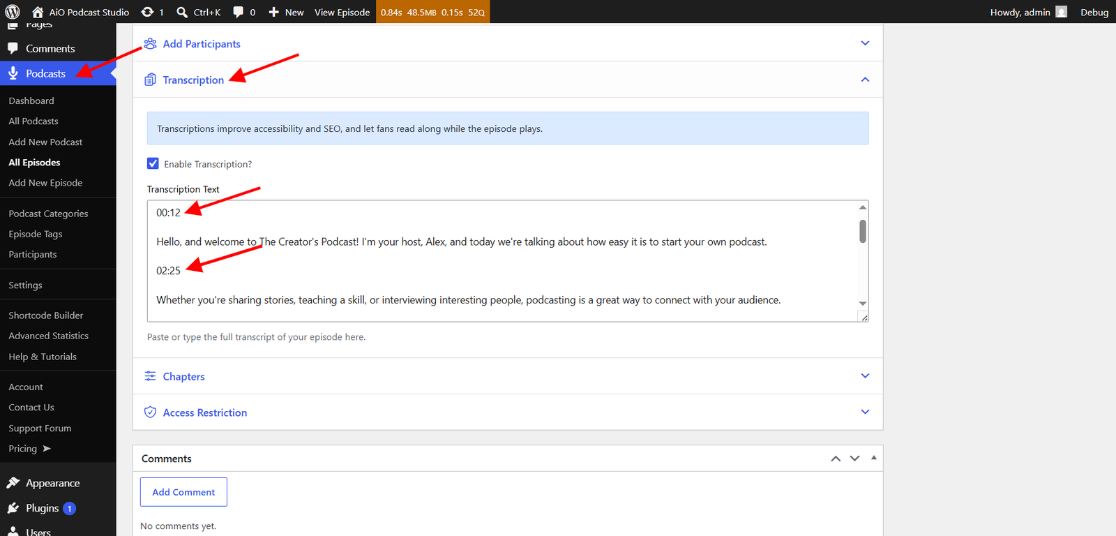 Transcription Time Stamp