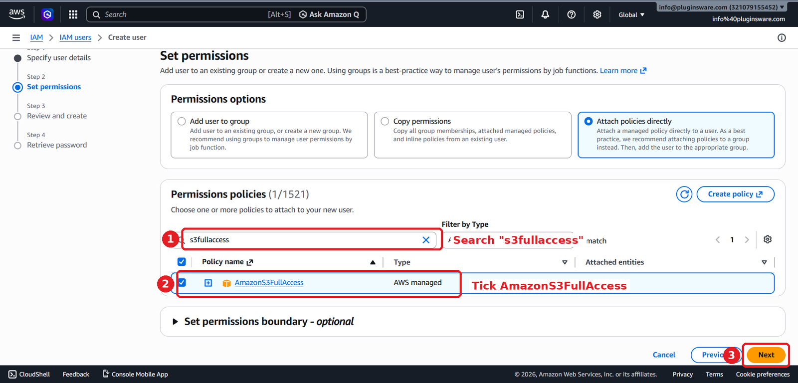 Set S3FullAccess Permission
