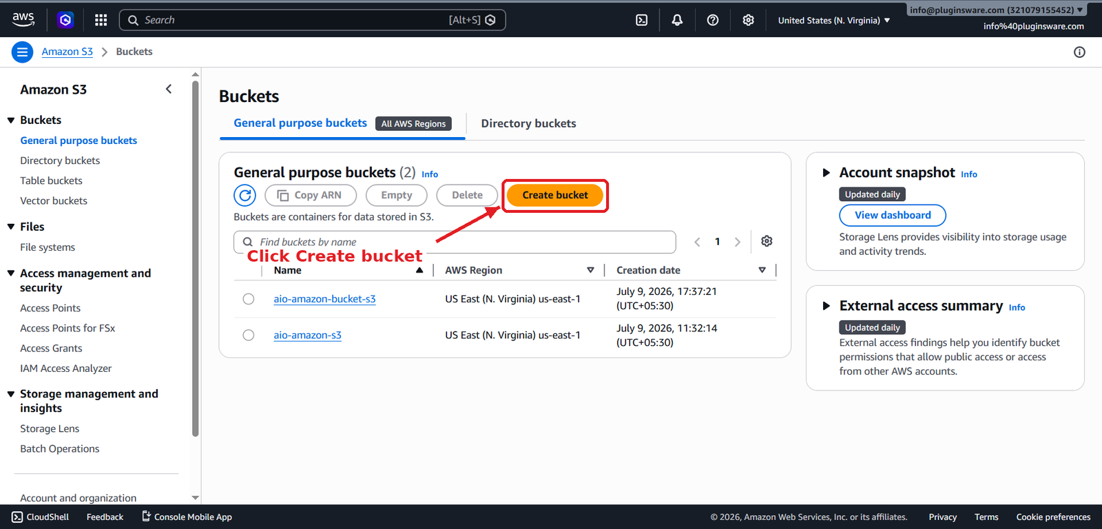 S3 Click Create Bucket