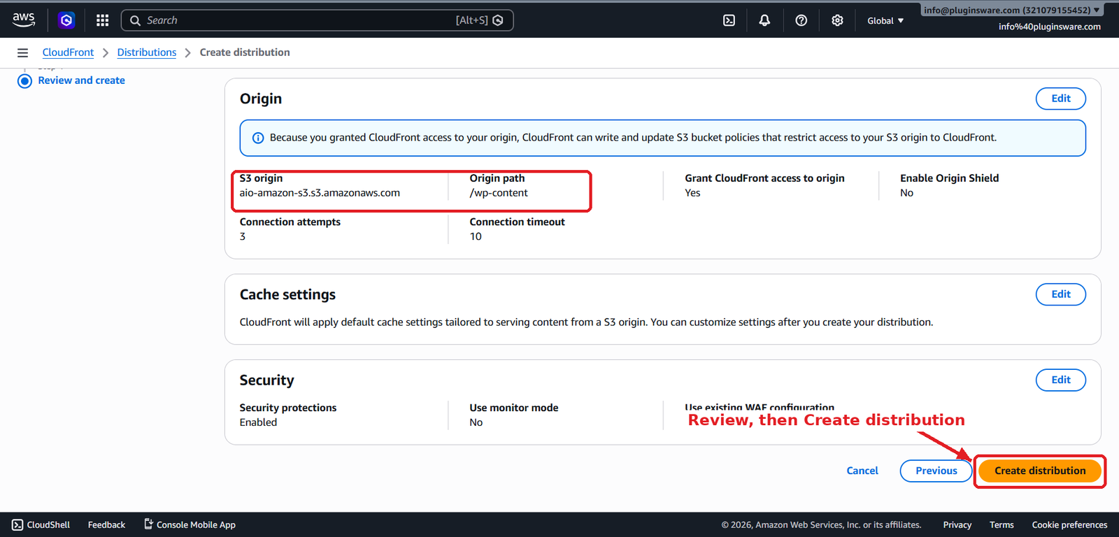 CloudFront Create Distribution